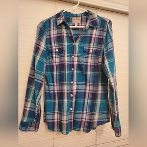 Old Navy Plaid Teal Shirt - M
